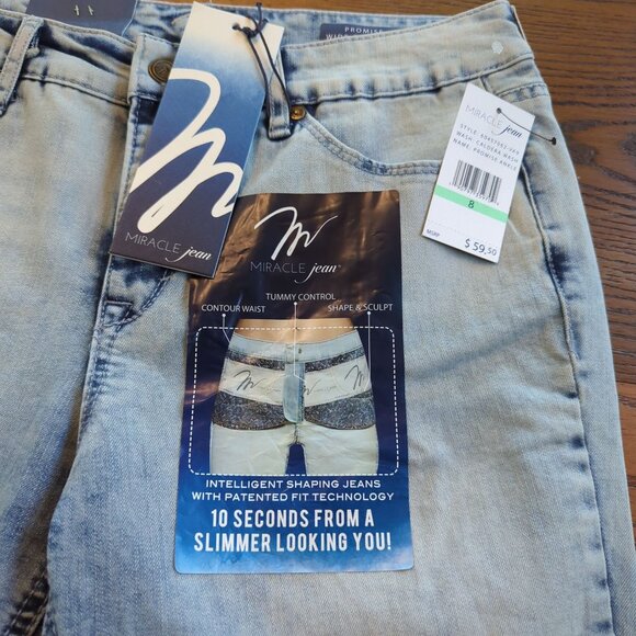 Miracle Jeans Promise 8 Wide Cuff Crop Caldera Wash Blue Denim Tummy Control - Picture 6 of 14